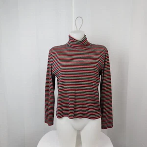 Jones New York Sport Long Sleeve Cotton Turtleneck Top Red Stripe, Medium #9487 - Picture 1 of 6
