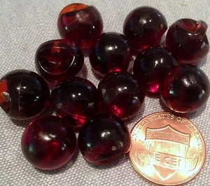 12 Shiny Dark Reddish Amber Plastic Shank Ball Buttons Almost 1/2" 12.3mm # 7518 - Picture 1 of 1