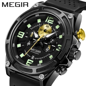 MEGIR Silicone Strap Chronograph Watch Waterproof Sport Casual Mens Wristwatch - Picture 1 of 11