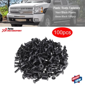 100x Sujetadores de remaches de plástico negro orificio de 8 mm de diámetro para guardabarros de parachoques automático de automóvil - Imagen 1 de 10