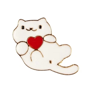 Pin de esmalte de corazón rojo acurrucado blanco accesorio de moda solapa prendedor joyería - Imagen 1 de 3
