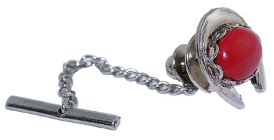 RESINATED RED CORAL 10x8 1/2 x 1/5 INCH OVAL CAB HORSESHOE SILVER COLOR TIE TACK - Image 1 of 2