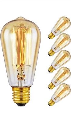 6xVintage Edison LED Light Bulbs E27 ST64 4W Antique Amber Industrial Lamps - Image 1 of 4