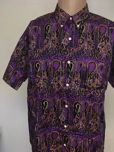 CAMICIA vintage anni 80 GETAWAY by ARROW VIOLA STAMPA ARTISTICA BOTTONI colletto bottoni L - Foto 1 di 12