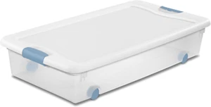 4-Pack Stackable Plastic Storage Bins W/ Latch Lids & Wheels, 56 Qt., White Lid - Picture 1 of 9