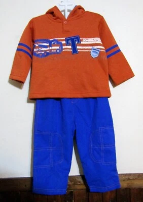 KID CONNECTION BOYS TAMANHO 18 MO -2-PC MOLETOM LARANJA/CALÇA AZUL NOVA COM ETIQUETAS - Imagem 1 de 3