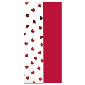 Heart Red Foiled Tissue Paper - 5 sheets - Eurowrap Valentine's Day Quality - Picture 1 of 1