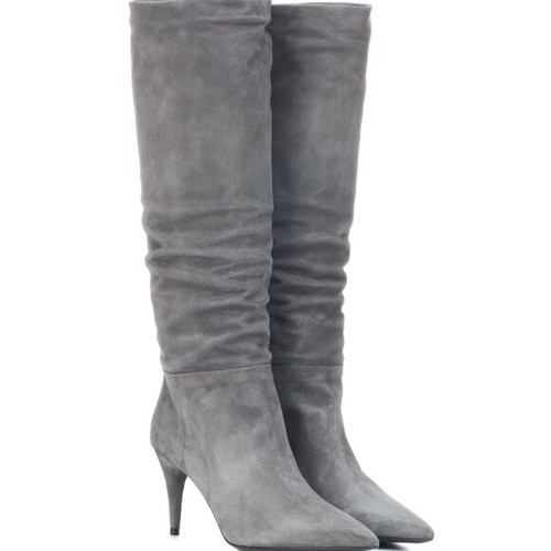 Prada stivaletto al ginocchio scamosciato tacco a cono grigio 37 5 IT 7 5 US NUOVO CON SCATOLA PREZZO AL DETTAGLIO CONSIGLIATO DAL PRODUTTORE $1400