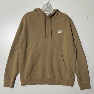 Nike White Swoosh Tan Pullover Hooded Comfy Casual Sweatshirt Men's Size Large - Picture 1 of 8