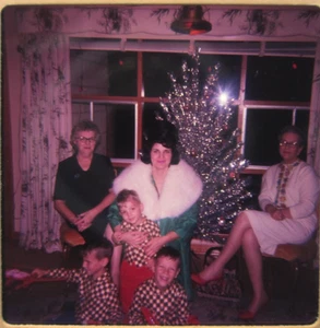 Vintage 1960s Christmas Women Kids Family Silver Tree 35mm Slide Ektachrome - Picture 1 of 2