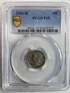 1921-D Mercury Dime PCGS F15 KEY DATE 10C Original Coin - Picture 1 of 4
