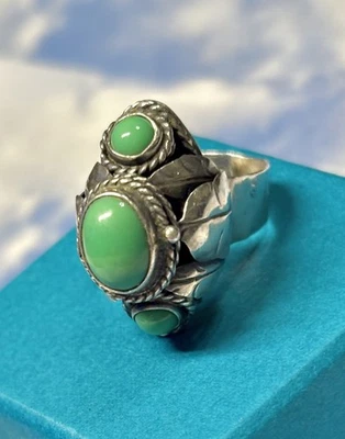 Mexico Sterling Silver 3-Stone TURQUOISE Poison Locket 925 Ring adjusts sz 7-10 - Image 1 of 4