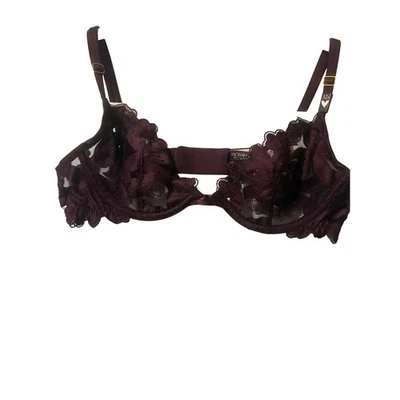 Victoria's Secret 32A Plum Lace Floral Unlined Demi Bra - Image 1 of 3