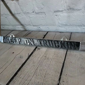 Vintage Keep On Truckin Metal License Plate Frame Silver Black - Picture 1 of 15
