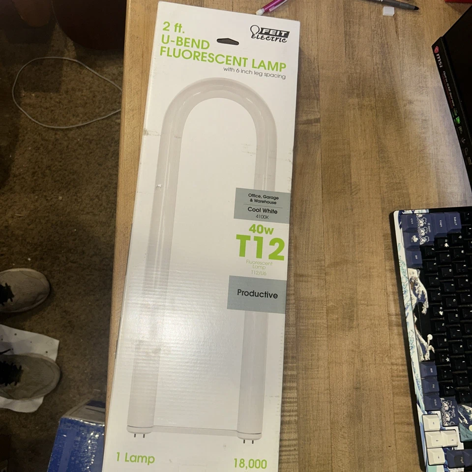 U-Bend Fluorescent T12 Cwx 40W Feit Electric 18k Hours 2ft Cool White 4100k - Image 1 of 3