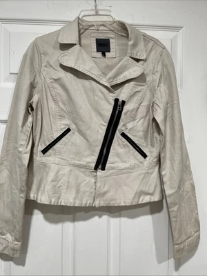 Chaqueta Forenza Beige Mujer Tela Denim Cremallera Cintura Corta Muestra Talla M Foto 1 de 4