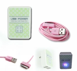 4 USB PORT WALL ADAPTER+6FT CABLE POWER CHARGER DATA PINK FOR IPHONE IPOD IPAD - Photo 1/1