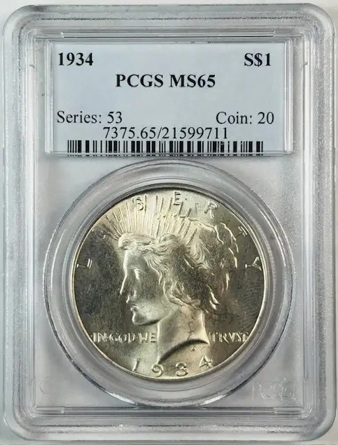1934 P Peace Dollar PCGS MS-65 - Image 1 of 2