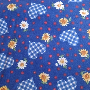 Vintage Blue Gingham Heart Daisy Cotton Fabric 36" X 44" Joan Kessler Concord - Picture 1 of 5
