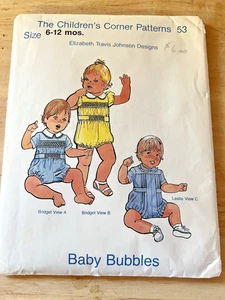 Vtg Children's Corner Patterns #53 Baby Bubbles, ETJ's Design Sz 6-12 mos Uncut - Picture 1 of 7