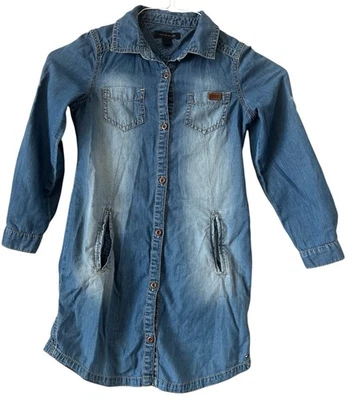 Vestido Tommy Hilfiger Niñas Azul Jean Denim Manga Larga Talla 7 Bolsillos Envejecido Foto 1 de 4