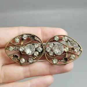 Vintage Czechoslovakia Rhinestone Belt Buckle, Prong Set, Bronze Color Setting - Picture 1 of 8