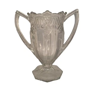 Vintage Art Nouveau 8” Double Handle Pressed Glass Clear Vase Grannycore - Picture 1 of 8