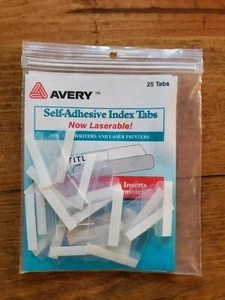 Avery Self Adhesive Index Tabs Clear 1" X 1/3" White Tab Inserts 25 New - Picture 1 of 2