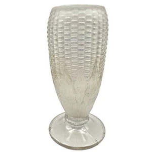 Northwood White Carnival Glass Corn Vase Iridescent Clear Signed with Flaw - Picture 1 of 11