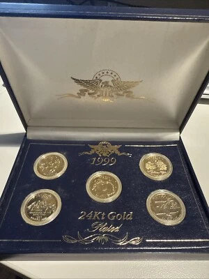 1999 24kt Gold Plated US Mint Statehood Quarters 5 States. - Image 1 of 4