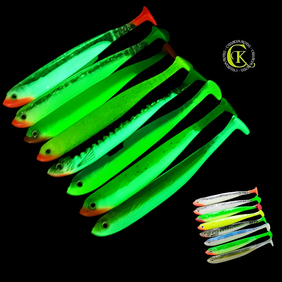 8x 13cm Gummifisch Moonlight UV Selbstleuchtend Shad Stint Kauli Uklei Zander - Bild 1 von 1