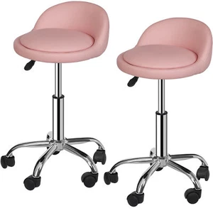 2PCS Rolling Swivel Stool Adjustable Hydraulic Salon Stool Tattoo Massage Pink - Picture 1 of 24