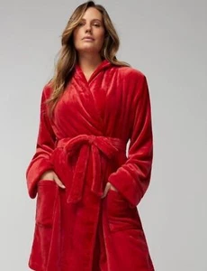 Soma Damen Plüsch roter Morgenmantel weich dick mit Taschen - passt L-XL - Bild 1 von 6