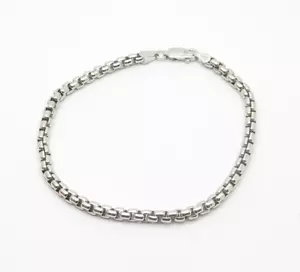Italy 925 Sterling Silver 3.4mm Round Box Link Chain Bracelet 8" - Picture 1 of 6