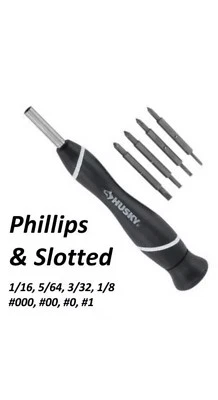 Husky Precision Screwdriver Kit Slotted Philips Bit Set PH000 PH00 +1.5 2.0 Flat - Image 1 of 4