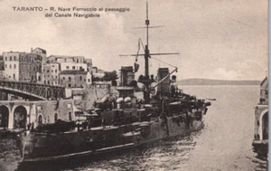 Postal Acorazado de la Marina Real Italiana Francesco Ferruccio en Canal Taranto - Imagen 1 de 2