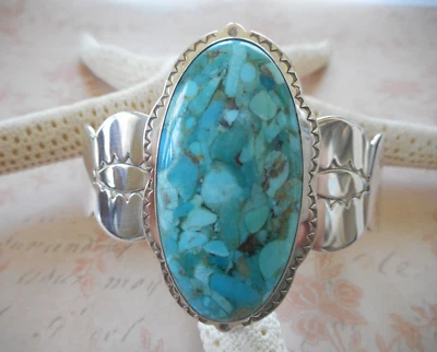 Jay King 纯银绿松石袖口手链 B75-99 — 第 1/4 张图片