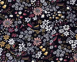 Black Floral Needle Cord / Corduroy Fabric - BY THE METER - 44" / 111cm Width - Picture 1 of 3