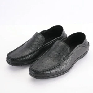 Men's Ostrich Skin Leather Shoes Real Leather Bean Shoes Business Casual Shoes - Picture 1 of 13