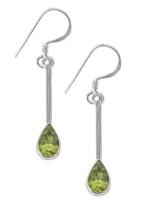Peridot drop earrings Solid Sterling Silver pear 43mm long Gift Box. - Picture 1 of 7
