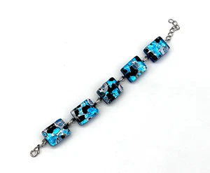 Signiert Murano Italien Glas blau schwarz abstrakt Folie Kunst Glas Fliese Armband - Bild 1 von 11