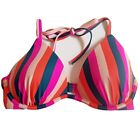 Shade & Shore Bikini Top 34D NWOT Orange Pink Gray Striped Hook-Tie Back Padded