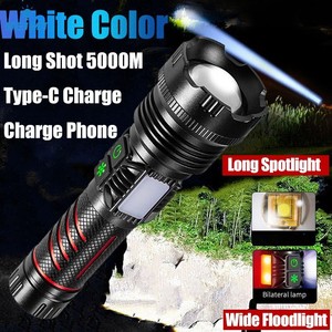 High Power LED Flashlight Zoom Tactical Flashlight Rechargeable Waterproof Torch