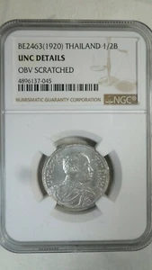 Thailand Rama Ⅵ 1/2 Baht, BE 2463 / 1920, NGC UNC Details - Picture 1 of 3