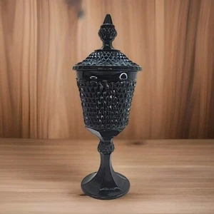 De Colección Tiara Indiana Vidrio Negro Punta Diamante Pedestal Plato Cubierto Halloween Gótico - Imagen 1 de 19