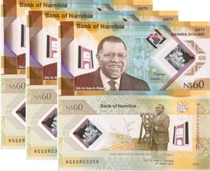 Namibia 60 Dollars ND 2025 60th Comm. Polymer P 19 NEW LOT 3 UNC NR - Picture 1 of 3