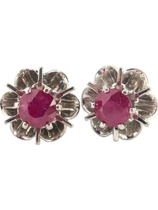 PENDIENTES VINTAGE DE ORO BLANCO DE 14K 4,25 mm RUBY BUTTERCUP #7883 - Imagen 1 de 4