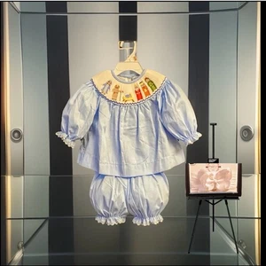 Mädchen Neu mit Etikett drei Schwestern gesmoktes Kleid Set & Unterhose Weihnachten kostenlose Schleife 3 Monate - Bild 1 von 13