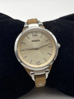 Relógio feminino Fossil Georgia ES2830 32mm pulseira de couro tom prata nova bateria - Imagem 1 de 4