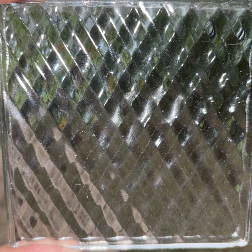 Vintage Glass Panes (2) Two  Diamond Prism Antique Window Tile 4x4 Tudor - Image 1 of 4